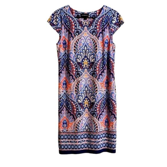 Liz Claiborne Dress Purple Multicolored Paisley Sheath Short Sleeve Travel Work - Picture 9 of 9